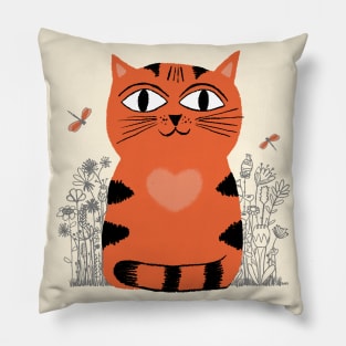 Bright Eyed Orange Kitty With Big Heart In The Garden Pillow