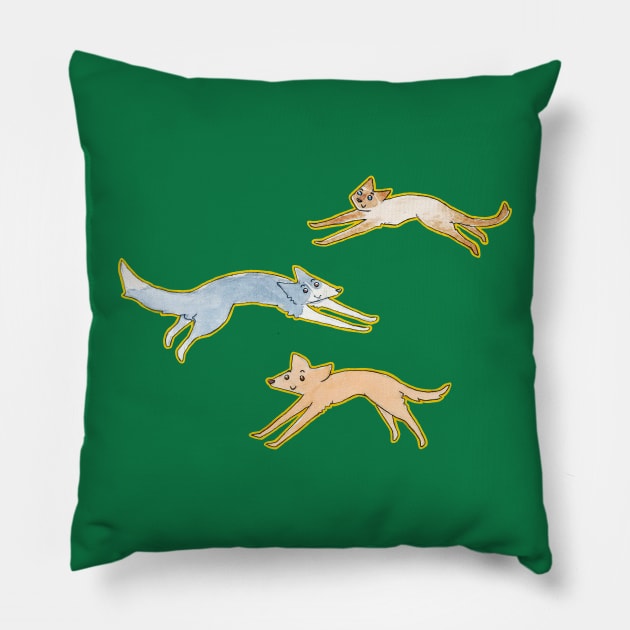 dogs and cat yellow pattern Pillow by bitingnclawing