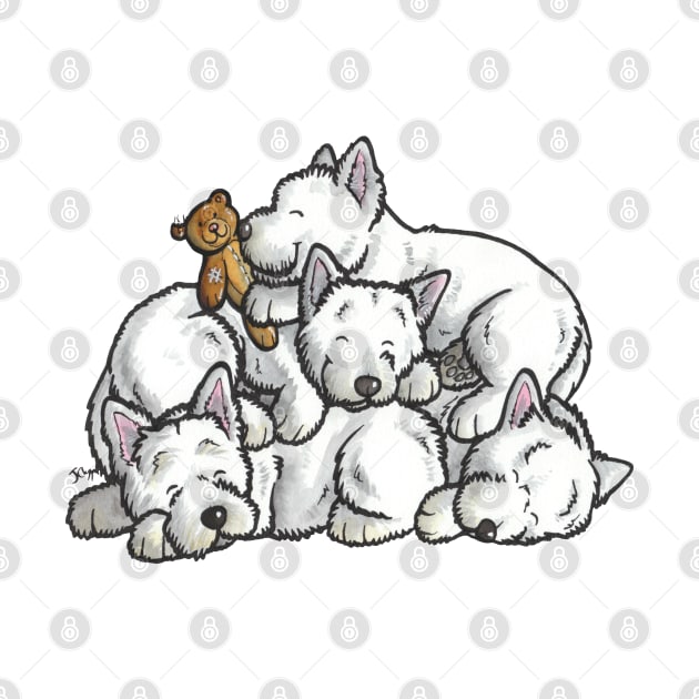 Westie sleeping pile cartoon by animalartbyjess