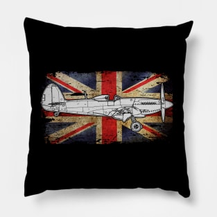 Spitfire Fighter Plan Union Jack Flag Pillow