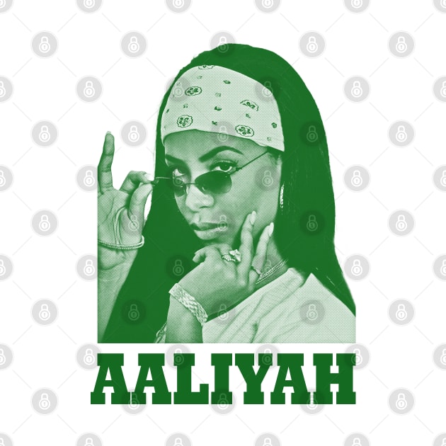 aaliyah// singer // vintage art drawing // green solid style by Loreatees