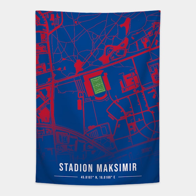 Maksimir Stadion Blue Map Design Tapestry by TopFootballStadiums