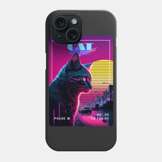 Synthwave Cat Dreams Neon Phone Case by SimonSay