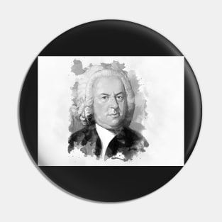 Johann Sebastian Bach in black and white Pin