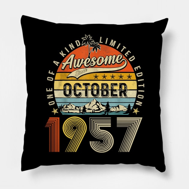 Awesome Since October 1957 Vintage 66th Birthday Pillow by PlumleelaurineArt