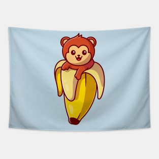 Cute Monkey Banana Cartoon Tapestry