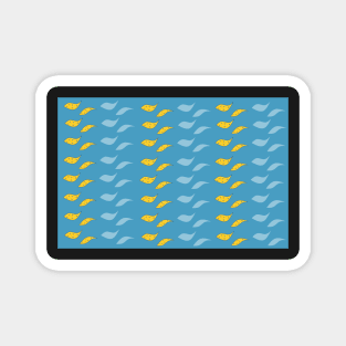 Yellow blue paisley fish on blue backqround Magnet