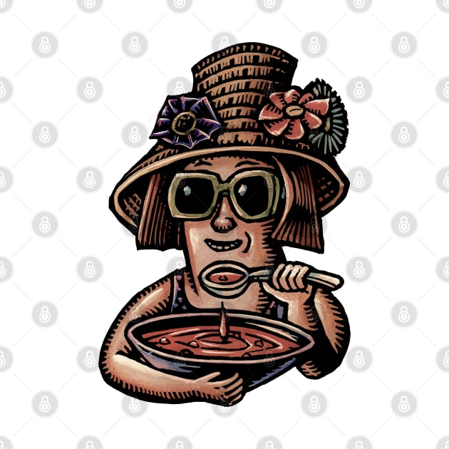 Soup Eating Woman in Hat by Lisa Haney