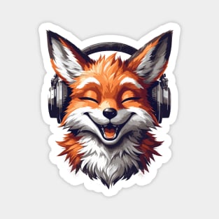 Funny Smiling musical fox wearing headphones Magnet