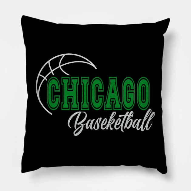 Classic Name Chicago Vintage Styles Green Basketball Pillow by Irwin Bradtke