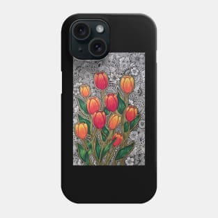 Orange Zentangle Tulips Phone Case