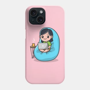 Cute Girl Working On Laptop Cartoon Phone Case