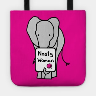 Elephant with Nasty Woman Sign Tote