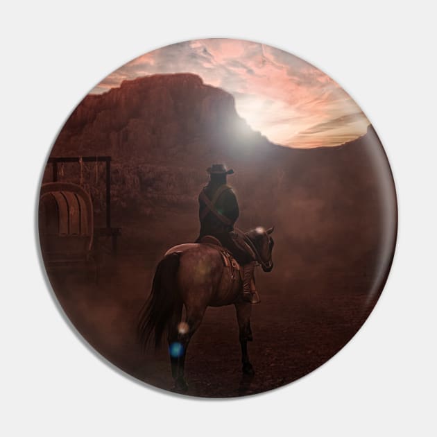 Night Watch Vintage Look Cowboy Art Pin by 2HivelysArt