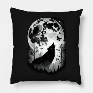 Lonely Howl at the Moon Pillow