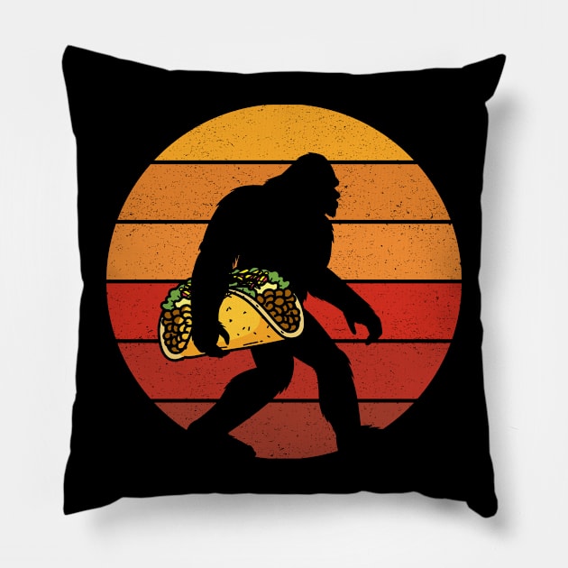 Funny Bigfoot Holding A Taco Pillow by Tesszero