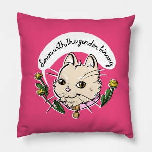 Down With the Gender Binary cat Pillow