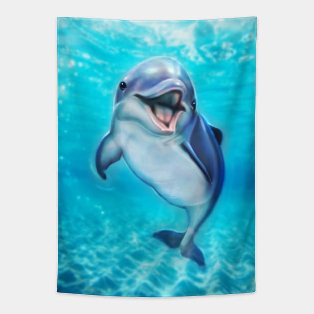 Smiling dolphin Tapestry by Artofokan