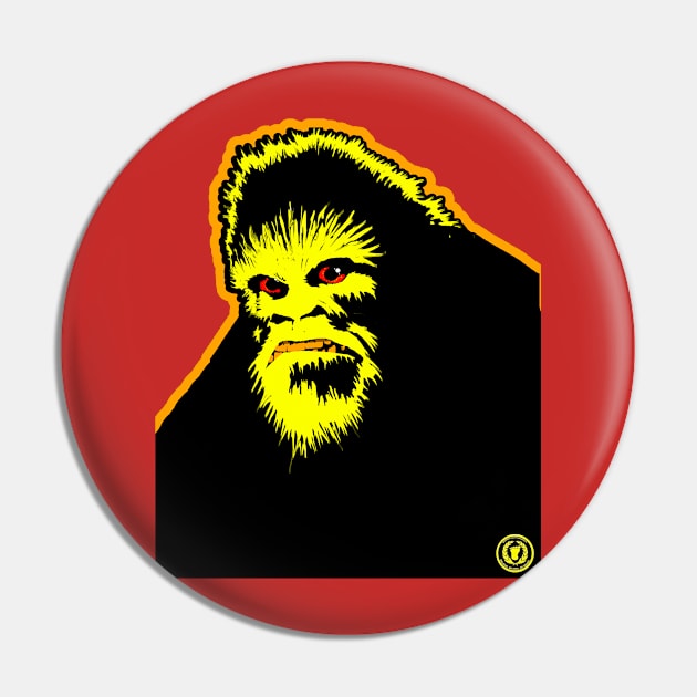 Mad Bigfoot Angry Sasquatch Retro Vintage Bust Cartoon Art Pin by National Cryptid Society