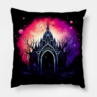 Cool Dark Goth Castle Neon Colors Rave Design Pillow