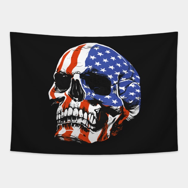 American skull patriotic Tapestry by mehdime