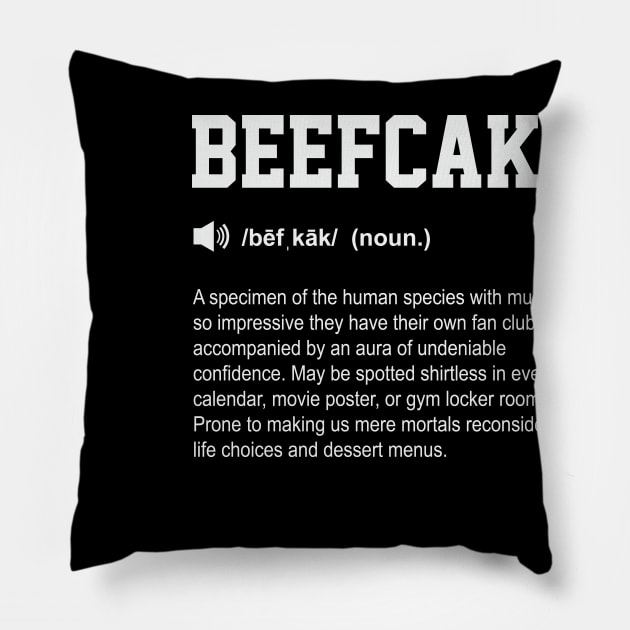 Beefcake Funny Dictionary Gym Meaning Pillow by ryanjaycruz