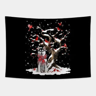 Husky Scarf Cardinal Snow Christmas Tapestry