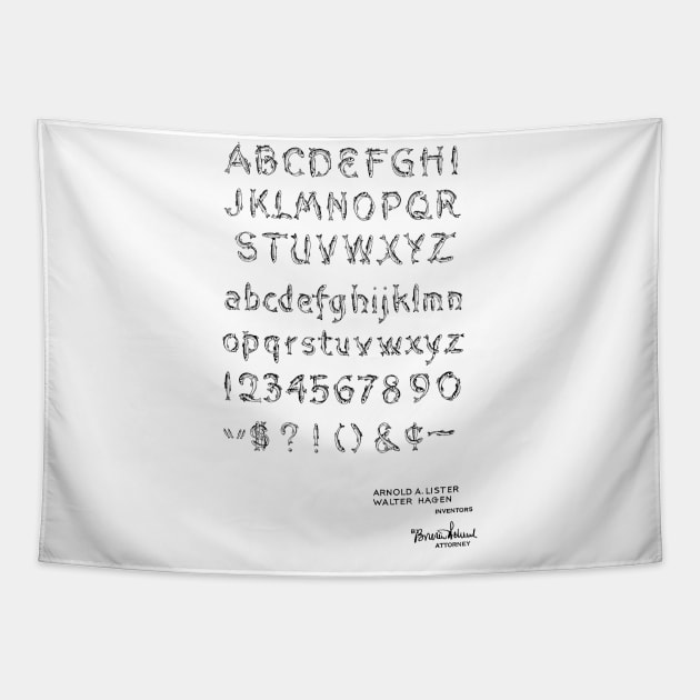 Fish Font of Type Vintage Patent Hand Drawing Tapestry by TheYoungDesigns