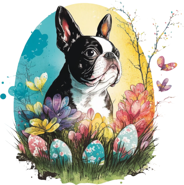 Boston Terrier dog Easter Egg Spring Floral Watercolor Painting Splatter Dog lover art Kids T-Shirt by joannejgg
