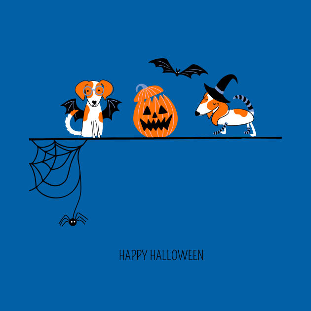 Happy Halloween print with dogs and pumpkin by DanielK