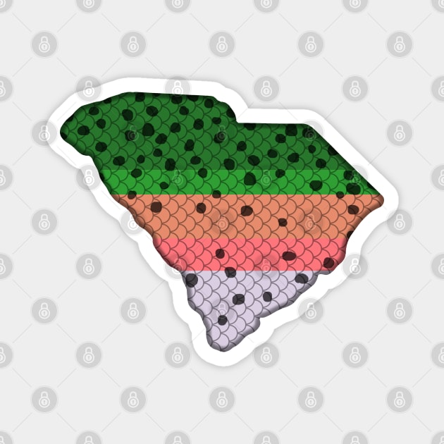 Trout Fishing Rainbow Trout Pattern South Carolina State Map Magnet by TeeCreations