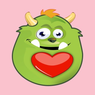 Cute green monster valentine with heart T-Shirt