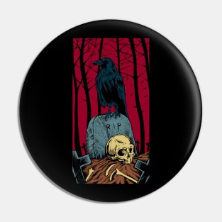 Gothic - Graveyard with Crow Skull Pin