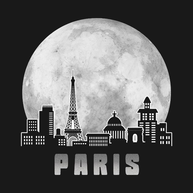 Paris France Skyline Full Moon by travel2xplanet