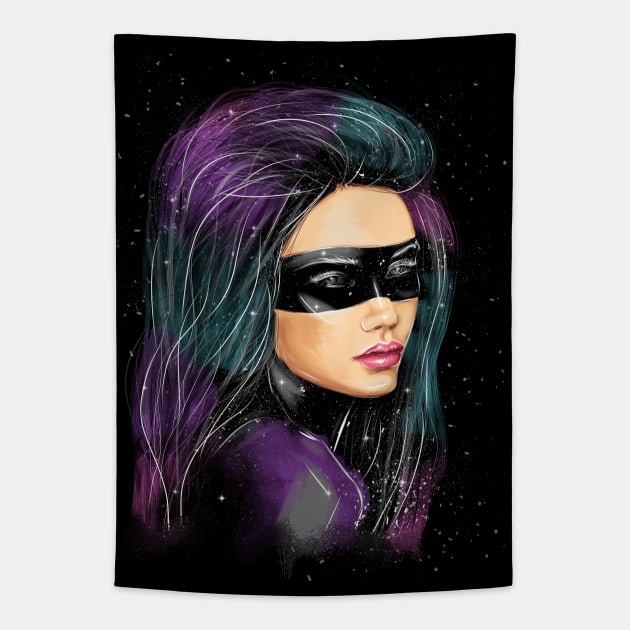 Beautiful cosmos girl on a black background. Tapestry by Olena Tyshchenko