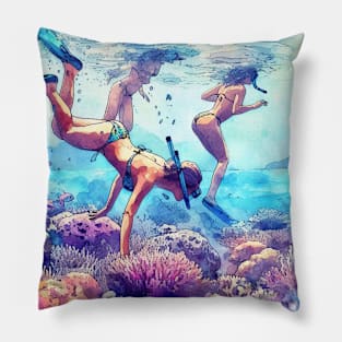 Artistic illustration of a beach scene from underwater Pillow