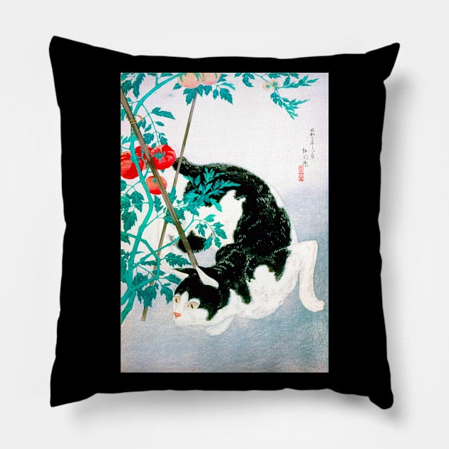 Cat with Tomato Plant, Japan 1931, Takahashi Shōtei Pillow by rocketshipretro