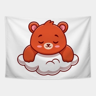 Cute Bear Sleeping On Cloud Cartoon Tapestry