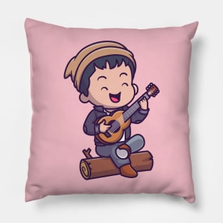 Cute Man Playing Guitar Cartoon Pillow