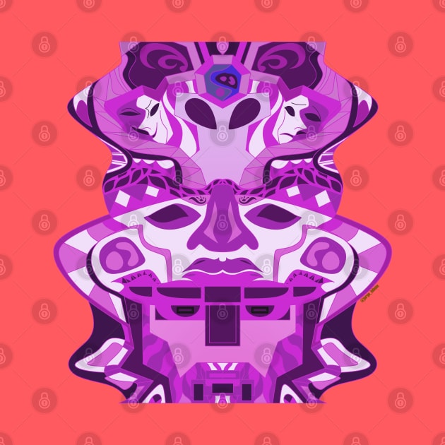 deep alien olmec totem head in purple mandala ecopop by jorge_lebeau