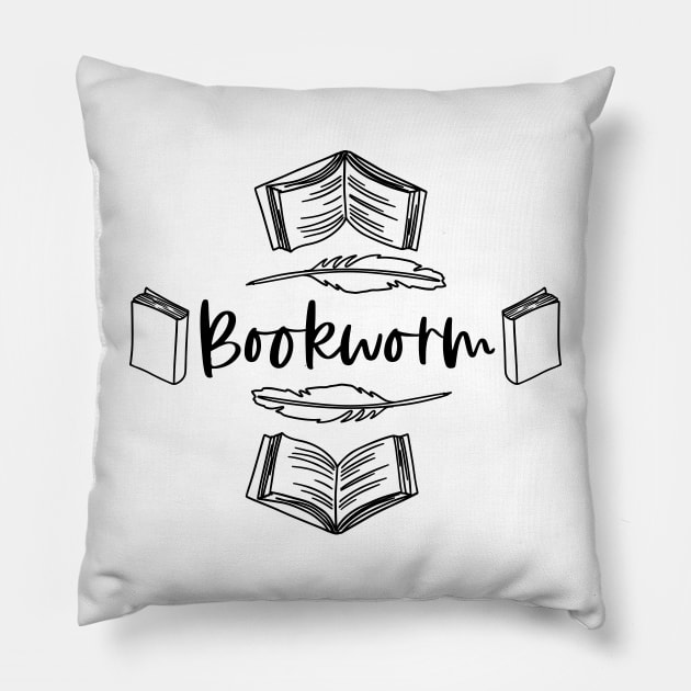 Bookworm - Black - Book Lover Reader Pillow by Millusti