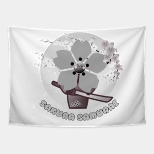 Kawaii sakura samurai grumpy cherry blossom Tapestry