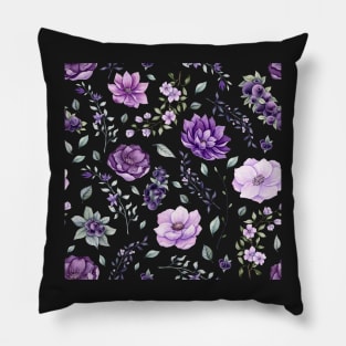 Seamless Pattern of Watercolor Flowers and Berries Pillow