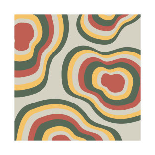 Colourful Blob Abstract Pattern in Light Red Dark Green Yellow and Gray T-Shirt