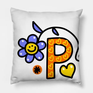 Letter P abc monogram hand drawn colorful alphabet Pillow