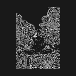 Mandala Meditation Girl Line Art T-Shirt