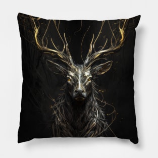 Stag Portrait Animal Nature Wildlife Dark Painting Wild Spirit Pillow