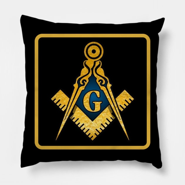 Freemason Gold Square and Compass in Frame Masonic Pillow by Hermz Designs