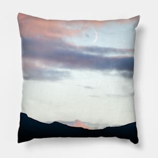 A crescent moon over the Trotternish Ridge, Isle of Skye, Scotland Pillow