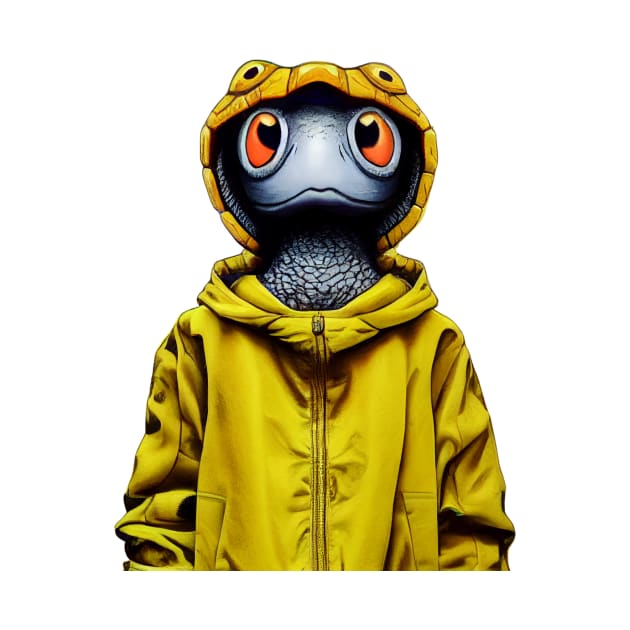 A turtle grey with yellow raincoat by JequiPrint